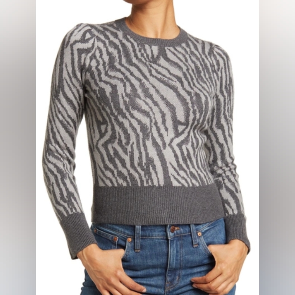 NWOT Lucky Brand Puff Sleeve Zebra Pullover Sweater | Size Medium